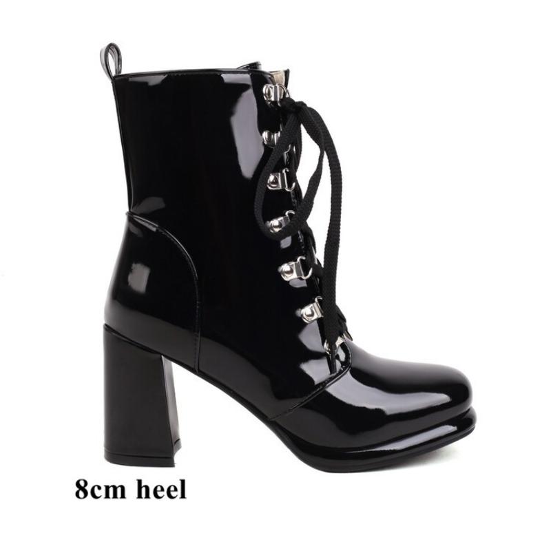 Ярко-желтые лакированные ботильоны для женщин на шнуровке, белые ботильоны на высоком каблуке, женские туфли большого размера 48