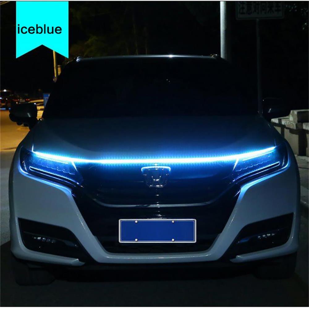 Светодиодные автомобильные дневные ходовые огни, полосы, универсальные DRL, крышка двигателя автомобиля, украшение на капот, гибкие автомобильные фары, 12 В