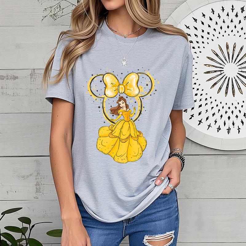 Princess Belle Head Print Unisexs Summer Tshirt Pure Cotton Shortsleeved Loose Top Casual Tshirt Shortsleeved