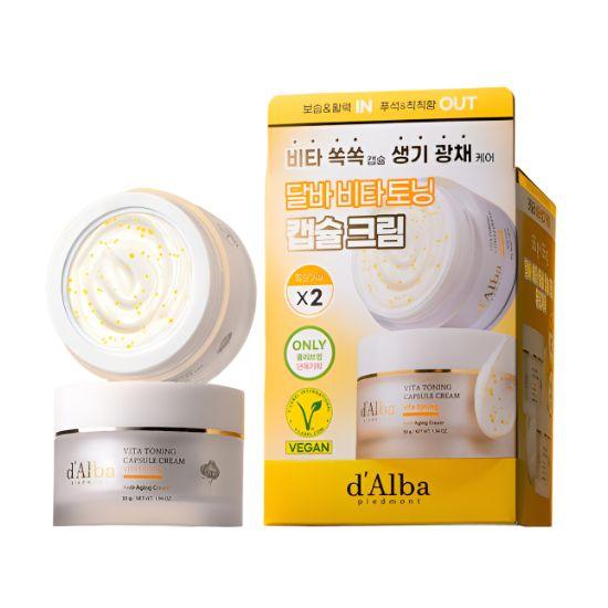 d'Alba Крем-капсулы Vita Toning Осветляющий крем для лица с витаминными капсулами Увлажняющий набор-дуэт 55 г + 55 г