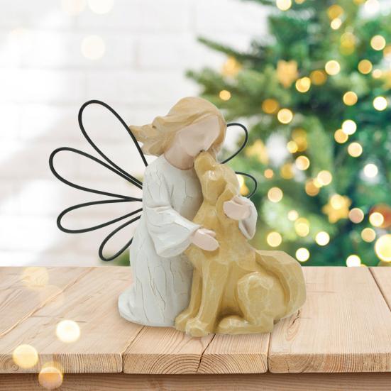 Статуэтка ангела и собаки, расписанная вручную из смолы, украшение для домашнего офиса, настольная мини-статуэтка ангела, девочки и собаки, подарок для любителей собак