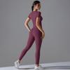 Auroth Short Sleeve Yoga Suit Women Fitness Sportswear Slim Crop Top Hip Lift Leggings Yoga Set
