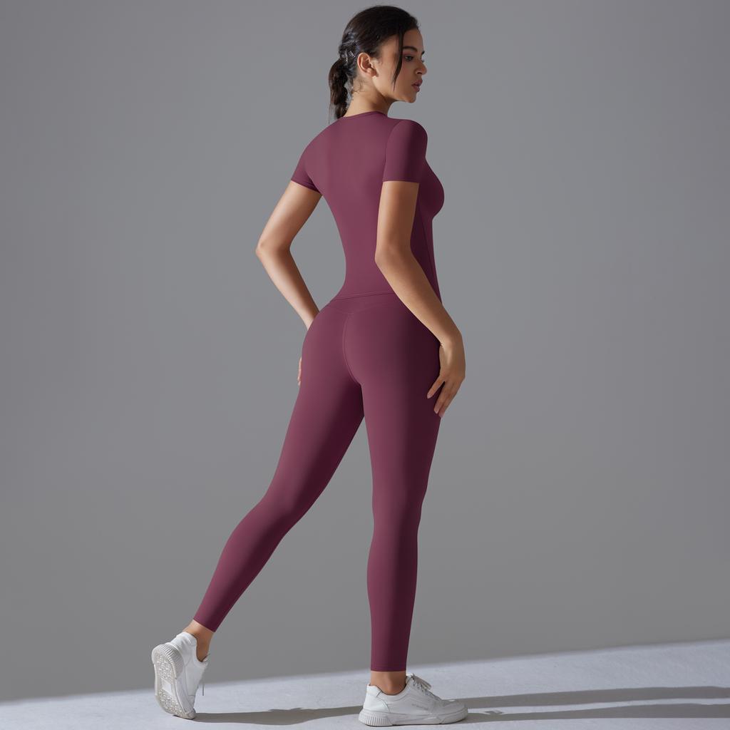 Auroth Short Sleeve Yoga Suit Women Fitness Sportswear Slim Crop Top Hip Lift Leggings Yoga Set
