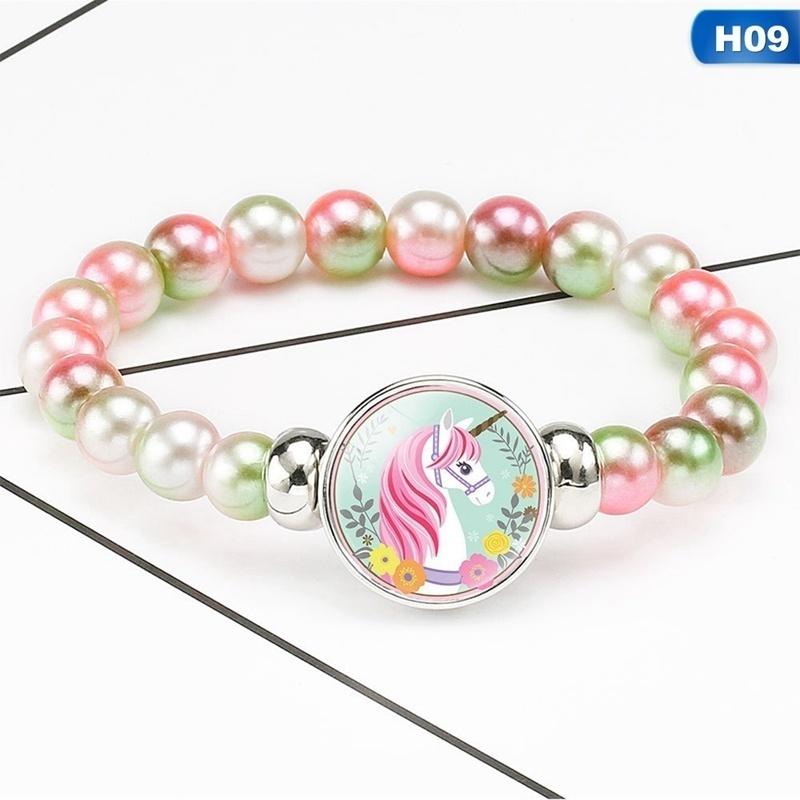 12 Styles Rainbow Unicorn Glass Beads Bracelets & Bangles For Kids Girls Party Accessories Gifts