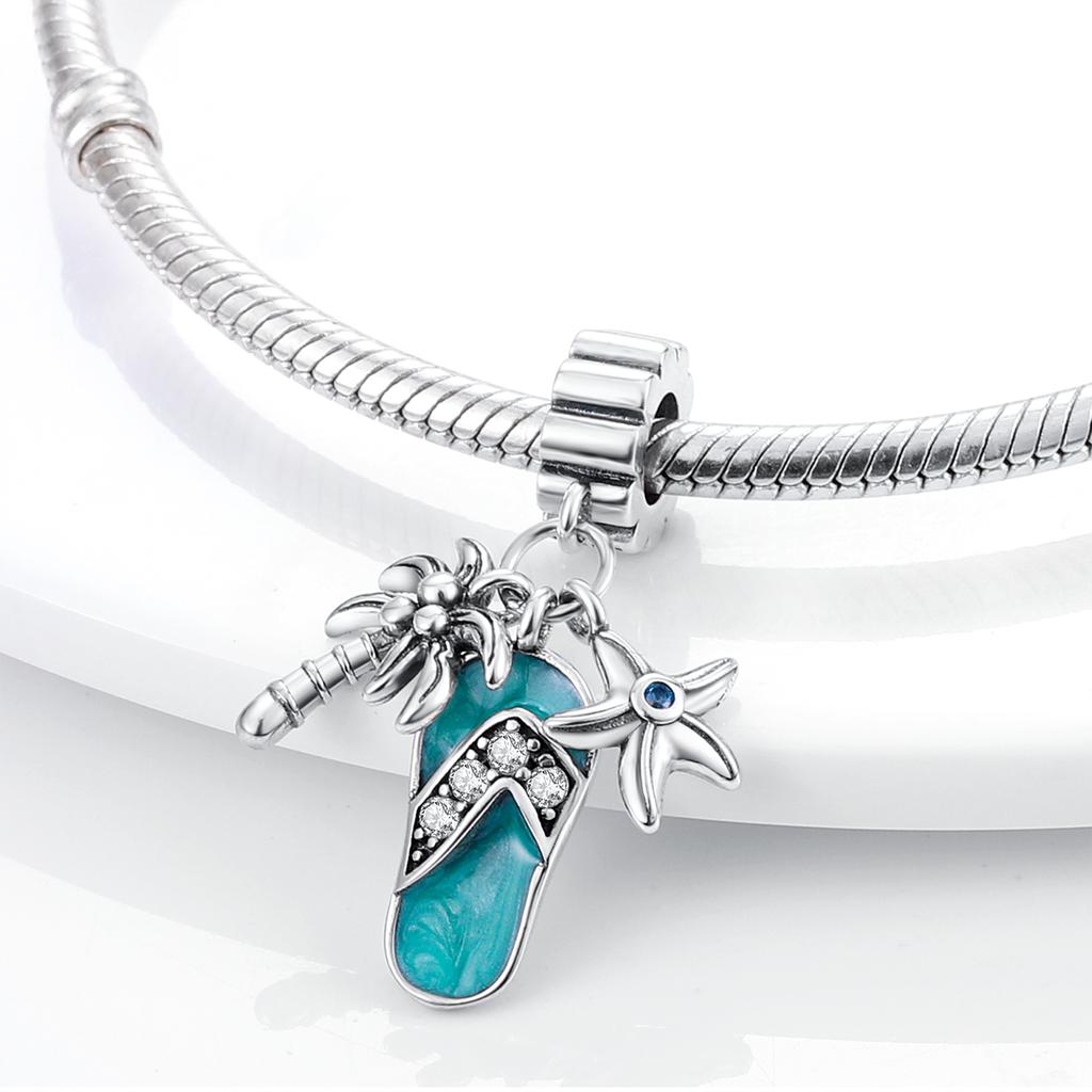 Fit Bracelet Inlaid Zircon Beads Charms 925 Sterling Silver Heart -Shape Colorful Dangle Pendants Bangle Jewelry