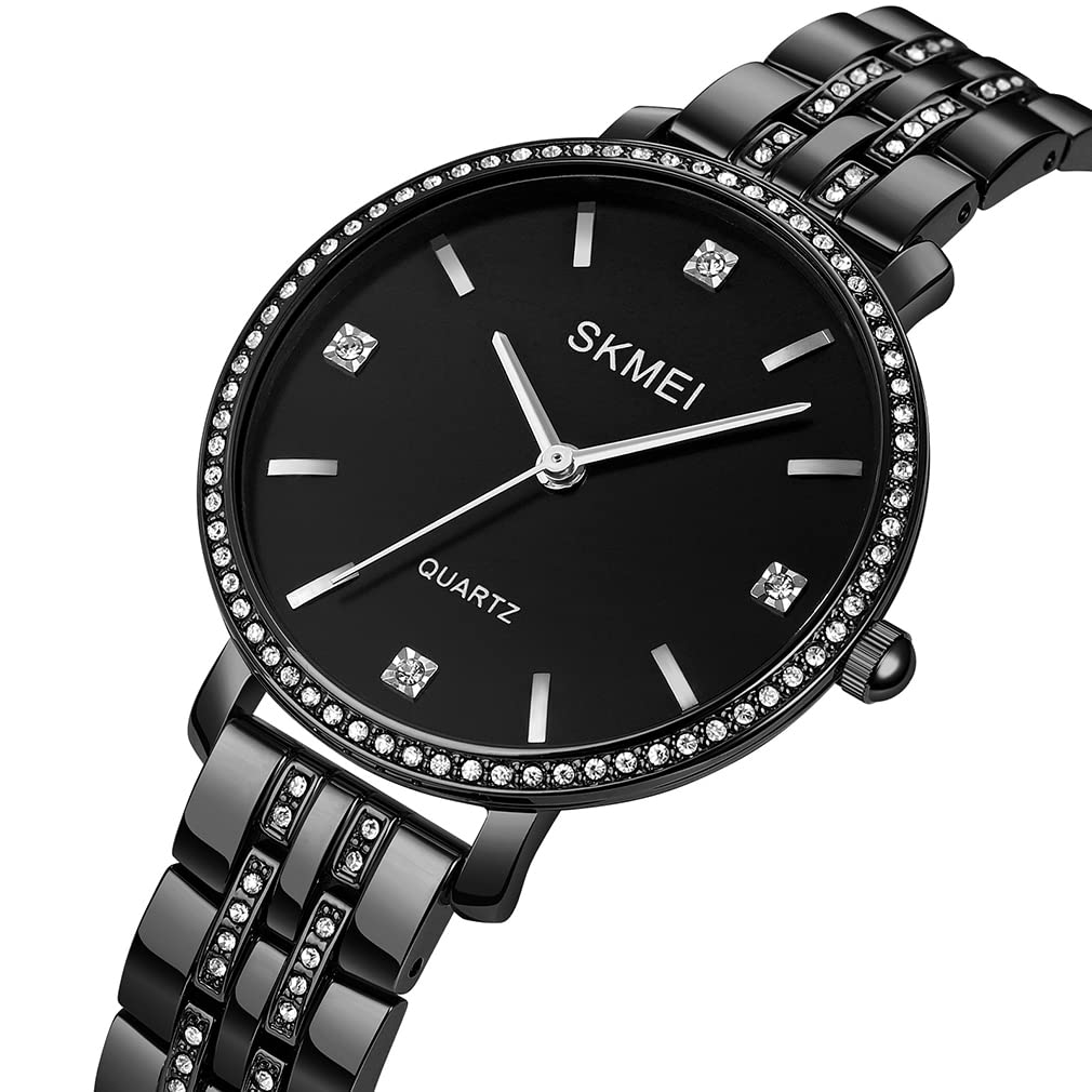 Простые и стильные наручные часы с классическим большим черным аналоговым кварцевым корпусом из нержавеющей стали, деловые женские, с бриллиантами, дизайн, циферблат, водонепроницаемые, механизм, сталь,