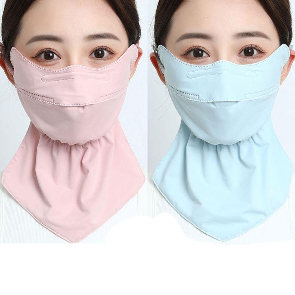 Hanging Ear Ice Silk Mask Solid Color Neck Sunshade Face Shield Ice Silk Face Mask  Summer