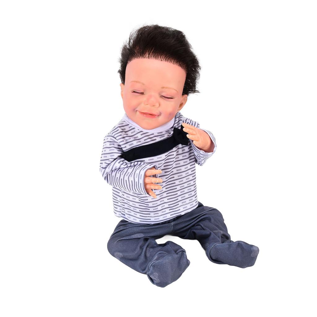 18inch Cute Lifelike Baby Boy Doll Short Hair Washable Vinyl Doll with Feeding Bottle