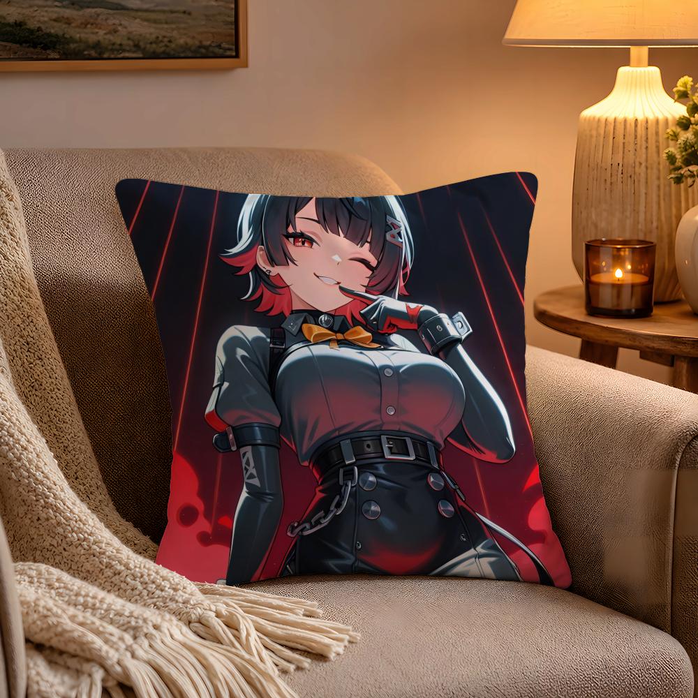 Game ZZenless Zone Zero Ellen Joe Pillow Case Soft Plush Cushion Cover Double Print and Invisible Zipper for Sofa Home Car Use