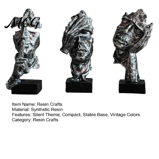 Silence Is Gold Sculpture Set 3Pcs Abstract Silent Figure Set, Minimalist Art Desk Decor with Finger-to-Lips, Cover-Eyes & Industrial Style Chin-Rest