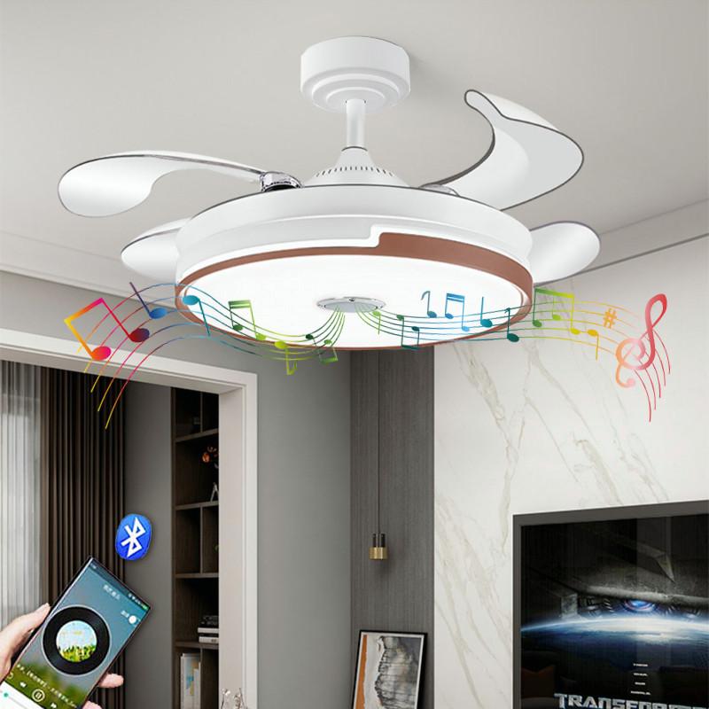 6-скоростная регулировка Невидимый вентилятор Потолочный вентилятор с подсветкой Бытовое освещение для спальни Светодиодное освещение Электрический вентилятор Аудио вентилятор с Bluetooth Подсветка вентилятора