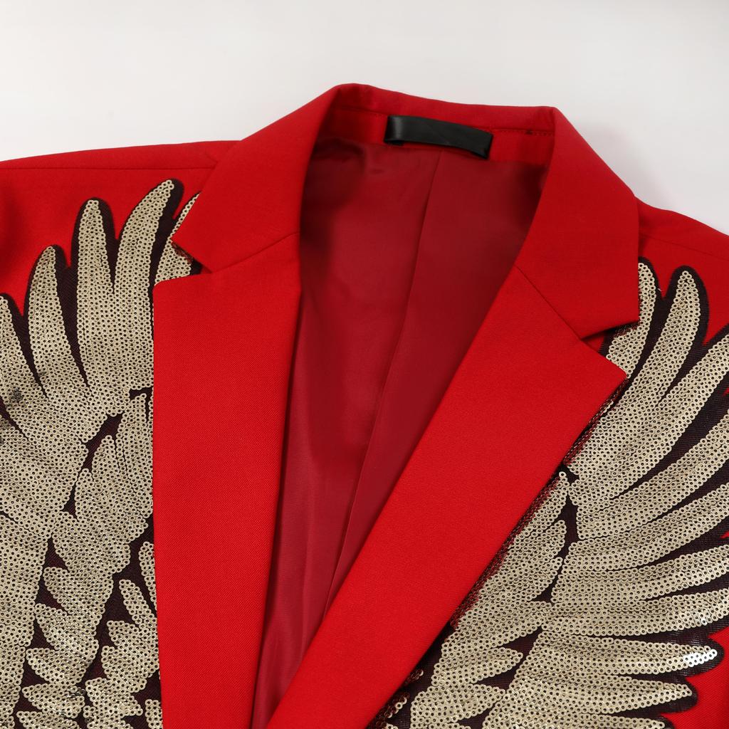 Мужская мода золотистый блестящий пиджак с крыльями