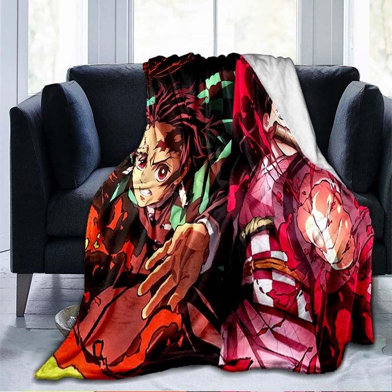 Devil's Blade Anime Home Textile Demon Slayer Kimetsu No Yaiba Kamado Tanjirou Nezuko Double Plush Lamb Down Blanket Bedding