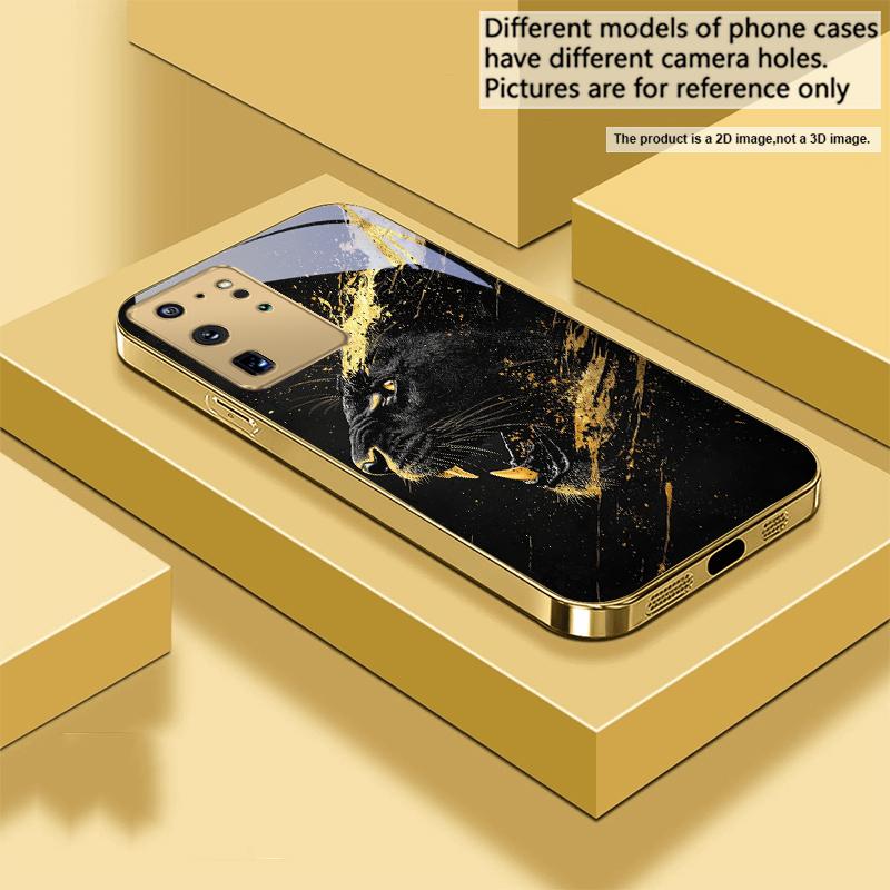 Черная Пантера рычит для Samsung Galaxy S26 S20 FE S21 S22 S23Plus S24 Ultra 25Ultra S21+ S9 S22 S8 S23 Золотой стеклянный чехол для телефона
