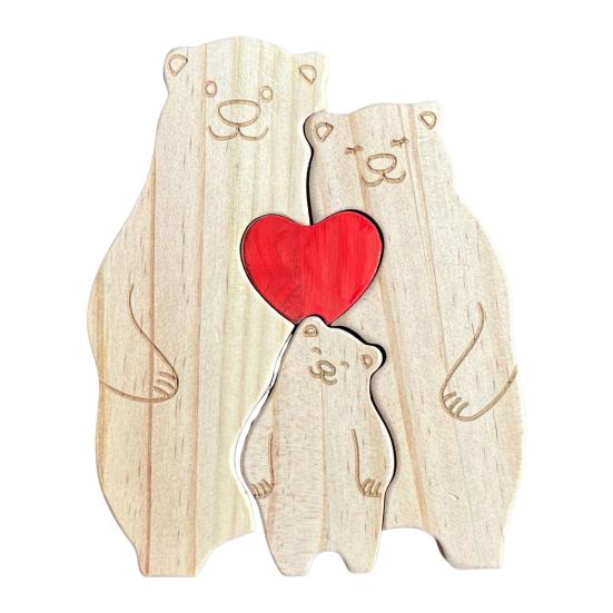 1 комплект деревянного медведя, семейного пазла, орнамента, любви, сердца, обнимающего мать и отца
