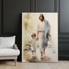 Jesus Walking With Child Jesus Walking With Child, 50X70 Cm, Unframed, Premium Canvas On Stretcher