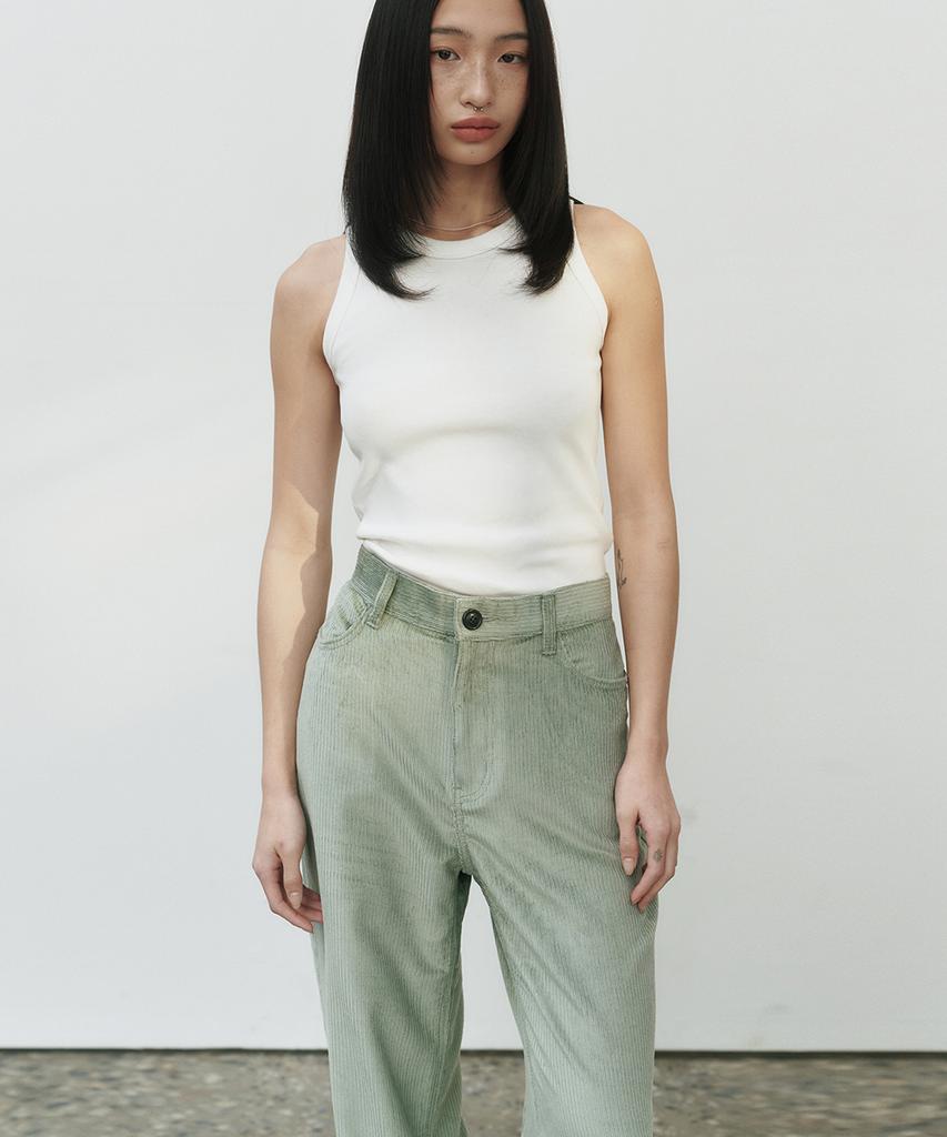 NOIRER FOR WOMAN Tencel-Ribbed Wide Pants (Pale Green)