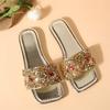 Fashion 2024 New Summer Style Fashionable Comfortable and Casual Flat Bottom Rhinestone Square Toe Wear-resistant Slippers for Women