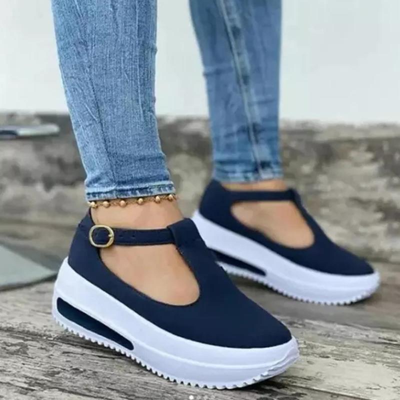 Модная женская обувь 2024 года, модные повседневные туфли на платформе, женские мокасины с круглым носком, женские туфли на танкетке с пряжкой, Zapatillas Mujer