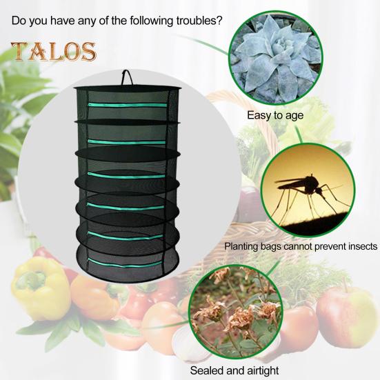 6-слойная складная полка для сушки трав из полиэфирной сетки с мешком на шнурке. Эффективная защитная сетчатая сушилка для быстрой и равномерной сушки.