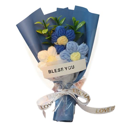 Вязаный крючком букет цветов Ручной работы Вязаный мини-букет Искусственный Пушистый цветок Подарок для мамы жены на День рождения Юбилей