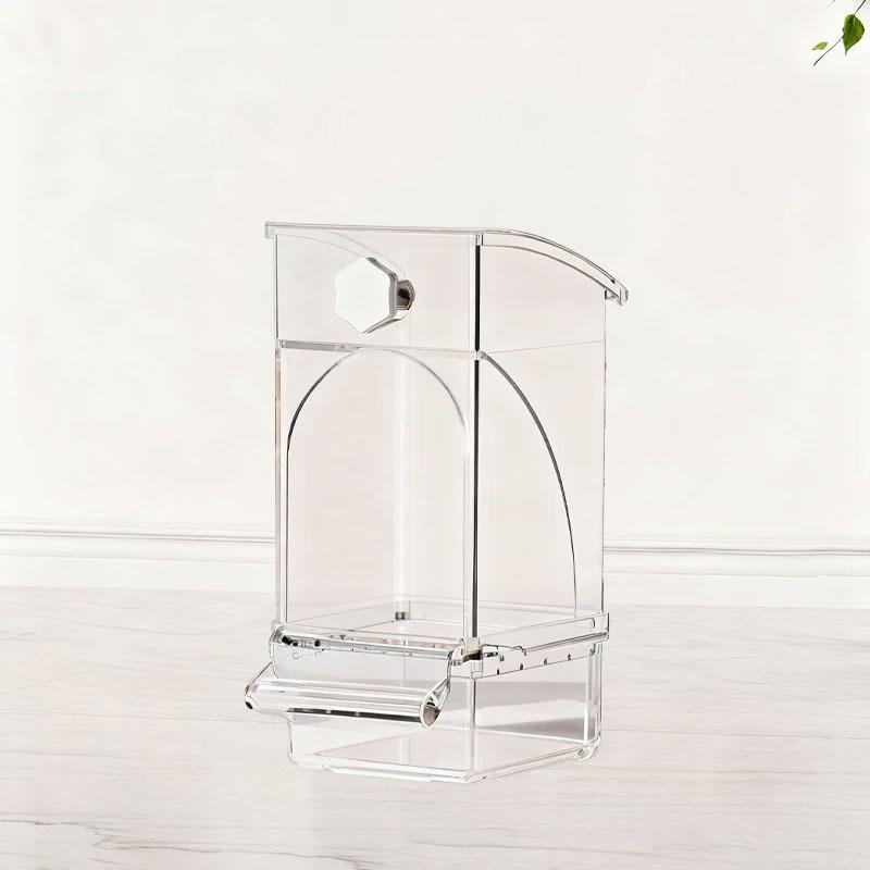 Transparent Rectangle Acryl Bird Feeder Hull Separation Anti-Splash Automatic Eco-Friendly Feeding Device for Parrots Birds