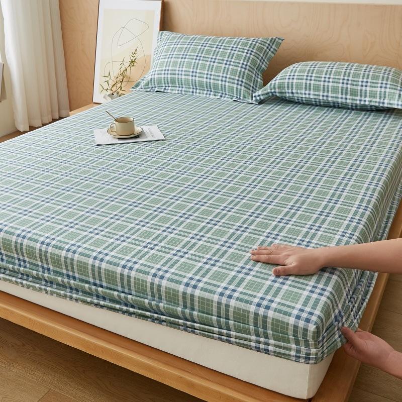 Простыня на резинке Однопредметная Стиранный хлопок Нескользящая Матовая Наматрасник Защитник матраса для студенческого общежития