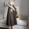 Women High-end Leather Skirt Autumn High-waist A-line Temperament Big Swing Umbrella Skirt Mid-length Skirt