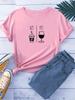 AM Coffee PM Wine Print Женская футболка с коротким рукавом и круглым вырезом Свободная женская футболка Женская футболка Топы Одежда Camisetas Mujer