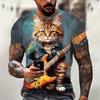Смешная футболка для мужчин, летняя, новая, с коротким рукавом, футболка с животным, Кот-рокер, 3D-печать, модная, повседневная, уличная, оверсайз, мужская одежда