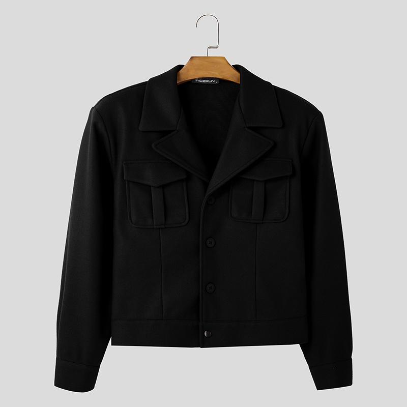 INCERUN Spring Men Lapel Neck Long Sleeve Button Jackets Short Fleece Coats