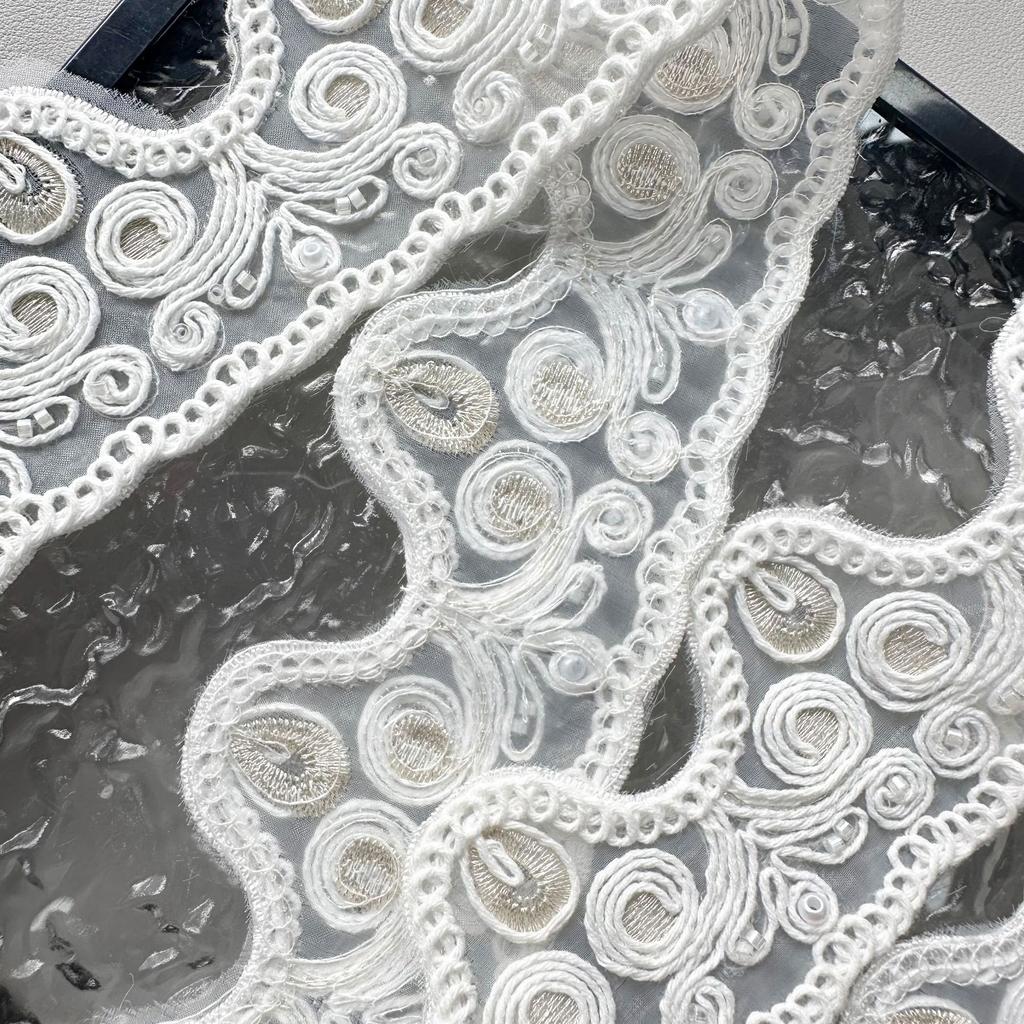 Exquisite White Organza Car Bone Line Wavy Embroidery Barcode Clothing Window Decoration Home Decoration Lace Accessories