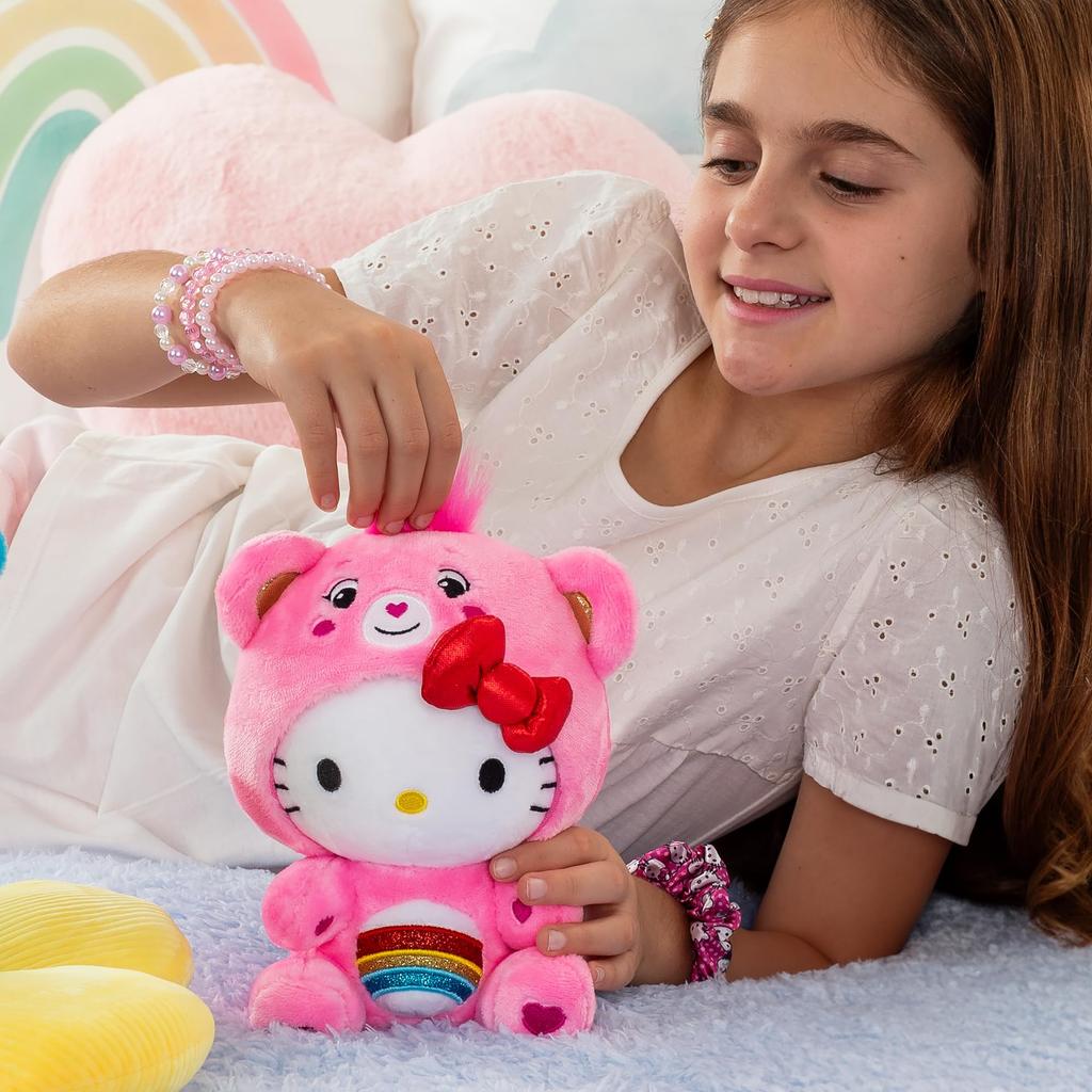 Care Bears Hello Kitty Cheer Bear Dressed As 8-Inch Fun-Sized Plush - Soft and Cuddly Best - For Girls and Boys, Employees, Collectors, Ages 4 and Up.