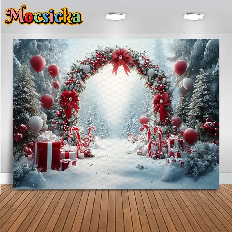 Mocsicka Рождественский Фон для Фотосъемки Рождественская Елка Снег Леденец Подарки Украшение Дети Семья Праздничная Вечеринка Баннер-Фон