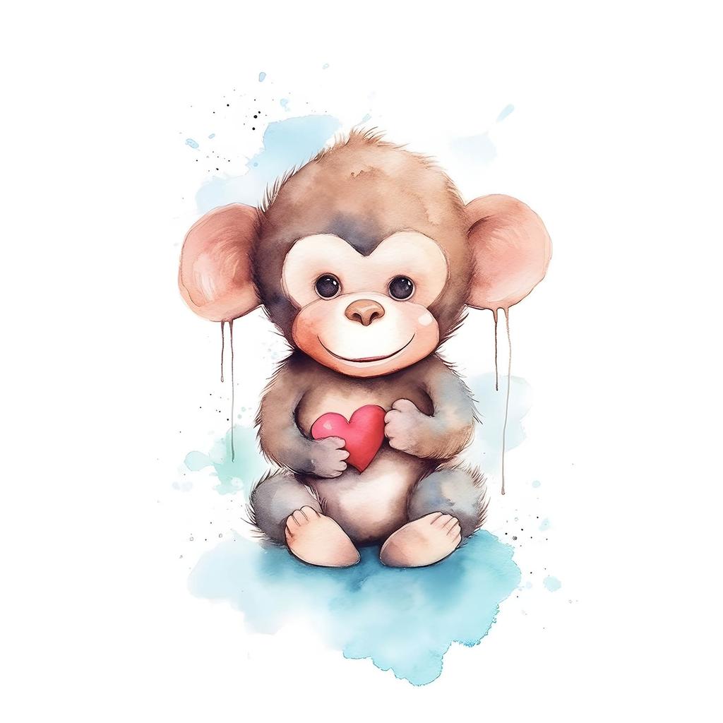 Małpka Z Sercem Małpka Z Sercem, 30X40 Cm, Rama Drewniana Ciemny Brąz, Papier Matowy 230 Gsm