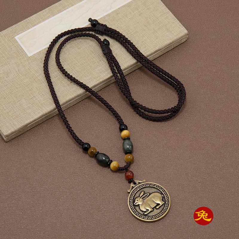 Латунное ожерелье в этническом стиле «Двенадцать знаков зодиака», ретро, универсальная длинная цепочка для свитера, мужской и женский кулон-подвеска года рождения