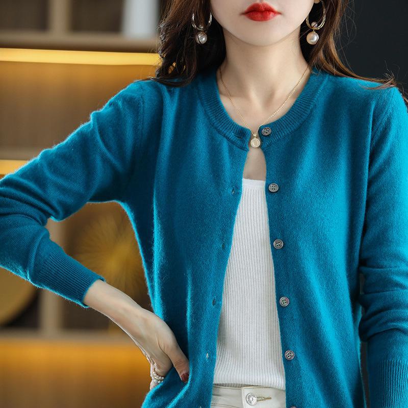 2024 Осень Женский Круглый Вырез Вязаный Шерстяной Кардиган Свитер Пальто
