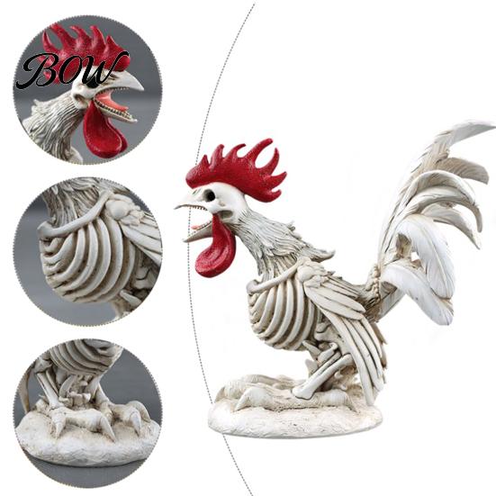 Creative Yard Sculpture Halloween Skeleton Rooster, Lifelike Chicken Decoration, Spooky Animal Gothic Home Ornament Bone Statue for Desktop
