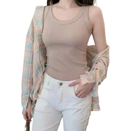 Women Sport Vest O-neck Sleeveless Tank Tops Solid Color Slim Fit Moisture-Wicking Bottoming Tops Streetwear