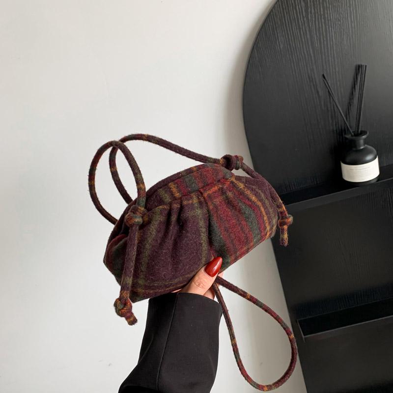 Женственная клетчатая шерстяная сумка через плечо, маленькая и изысканная, премиум-класса, новинка осени