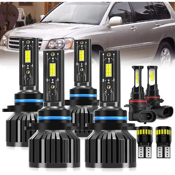 For 2001-2007 Toyota Highlander light Bulbs, 9005 High Beam 9006 Low Beam 9006 Fog Light License Plate Lights Combo, 8PCS
