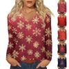 Женский повседневный повседневный топ с длинными рукавами и рождественским принтом и V-образным вырезом