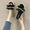Summer New Fashion Elegant Casual Women's Sandals Solid Color Round Toe Lightweight Pearl Pleated Open Toe Slippers NO:288