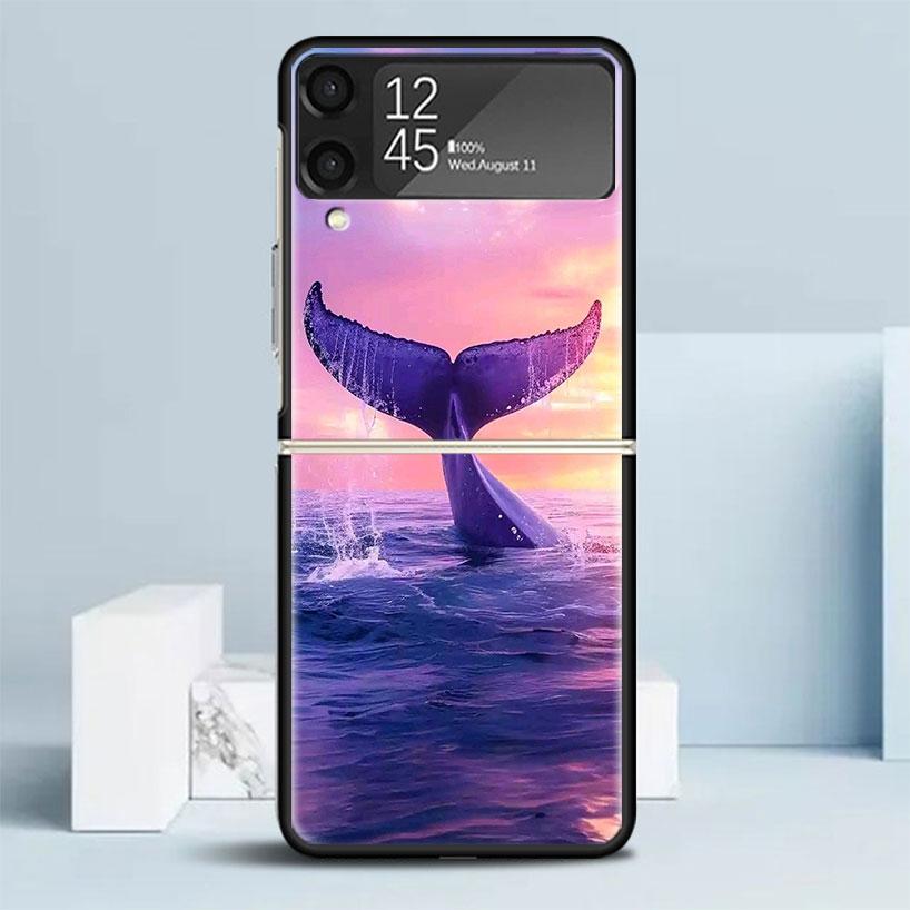 Горбатый кит Морской гигант Черная крышка для Samsung Galaxy Z Flip 7 6 5 4 3 5G Чехол для телефона Flip7 Flip6 Flip5 Flip4 Flip3 Узор Cas