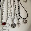 Нержавеющая сталь Спиральный Солнечный Крест Кулон Ожерелье Многослойный Чокер Звезда Шарм Ожерелье Для Мужчин Женщин Гранж Y2K Шея Панк Украшения
