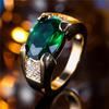Мужское Женское Кольцо с Камнем Зеленый Циркон Модное Цвет Желтого Золота Обручальное Милое Свадебное Украшение Подарок для Женщин Мужчин