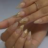 Press On Nail Short Almond False Nail with 3D Irregular Metal Line Designs Glossy Stick On Nail Full Cover Nail Tips