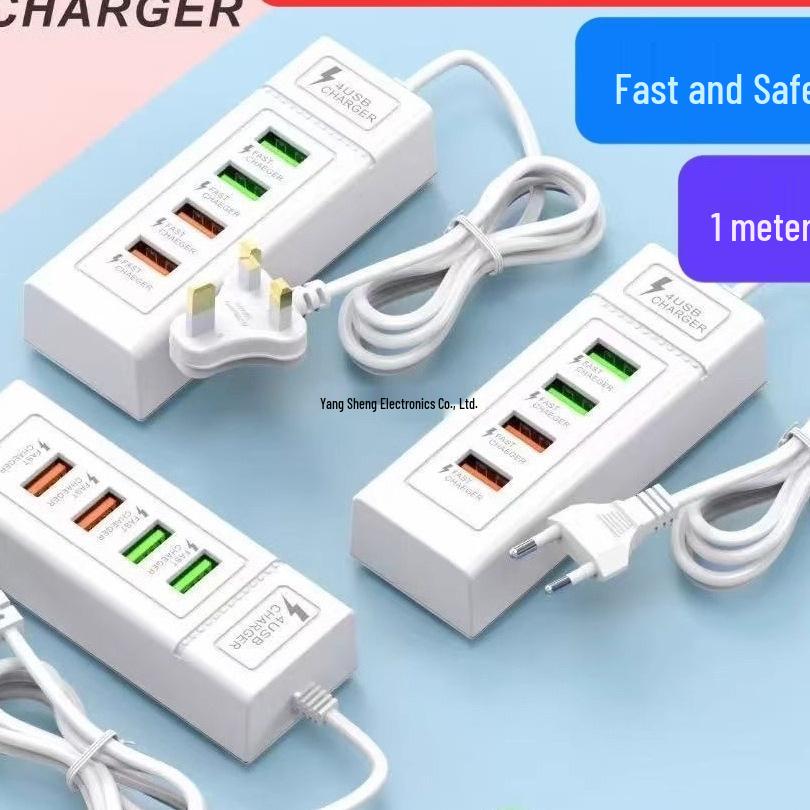 Универсальная сетевая планка: Быстрое USB-зарядное устройство на 4 порта для устройств Xiaomi, Apple, Android, Huawei