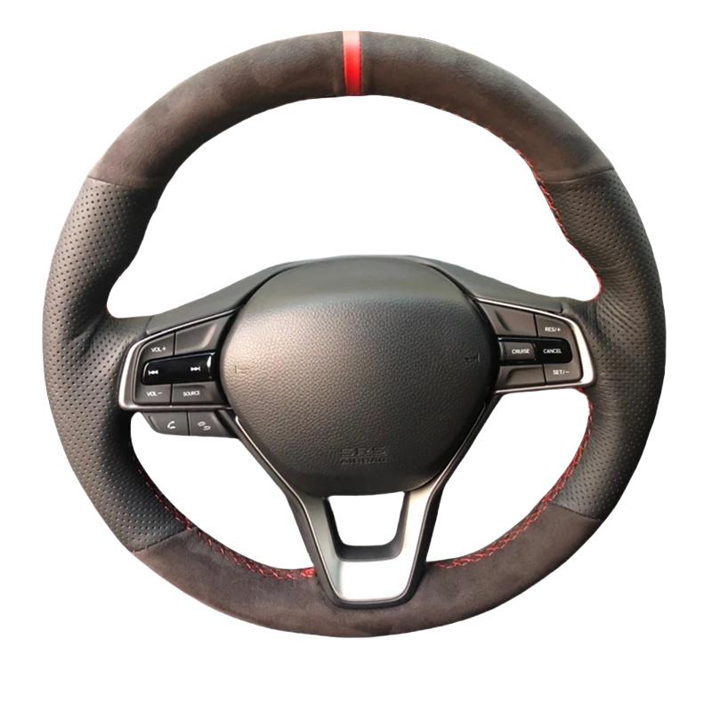 For Honda Accord 10 2018 ight Hand Sewing Black Leather Suede Car Steering Wheel Cover