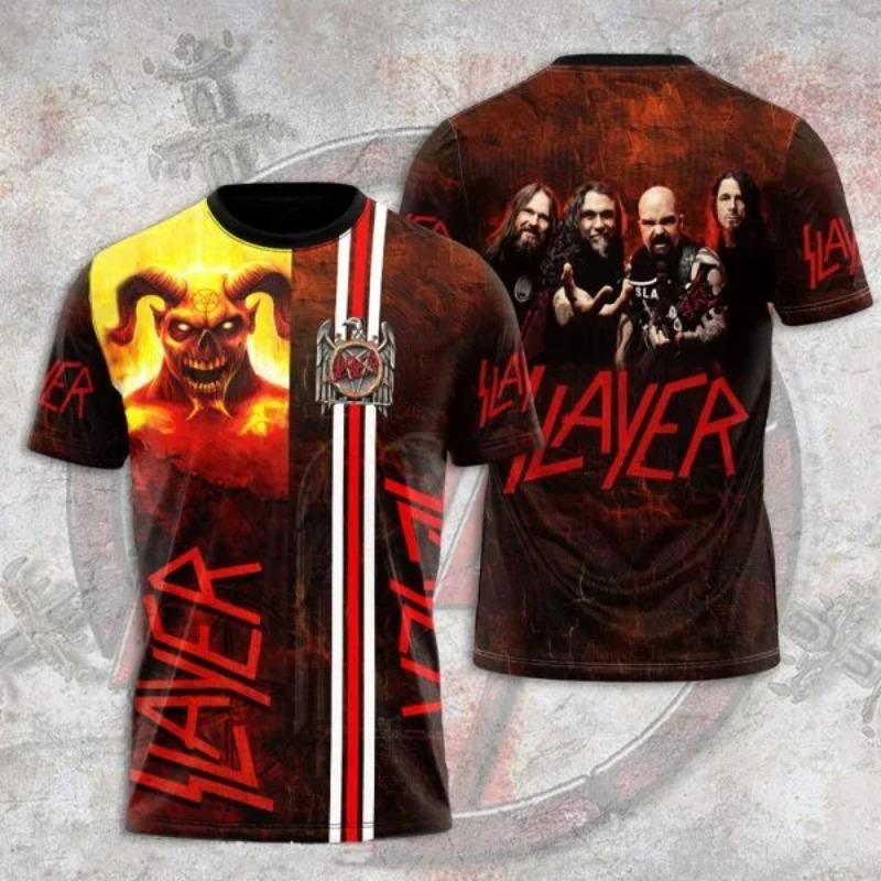 Модная Мужская Футболка Рок-группа Slayer 3D Печать Футболки Мужчины Женщины Хип-хоп Короткий Рукав Футболка Оверсайз Уличная Одежда Топы Одежда